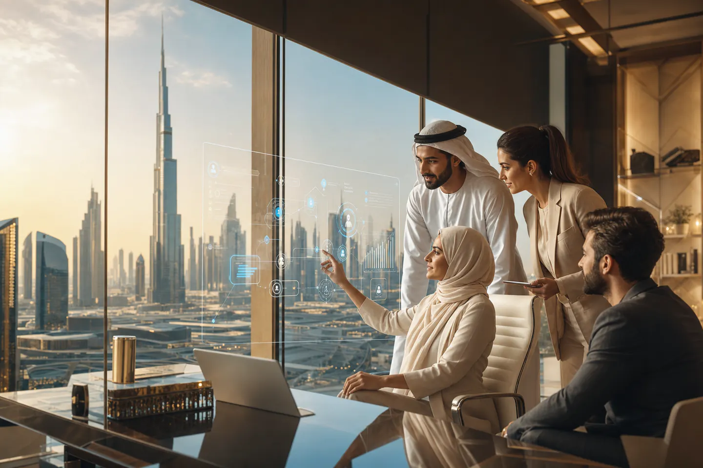 AI business automation Dubai team using digital workflow technology in a modern office